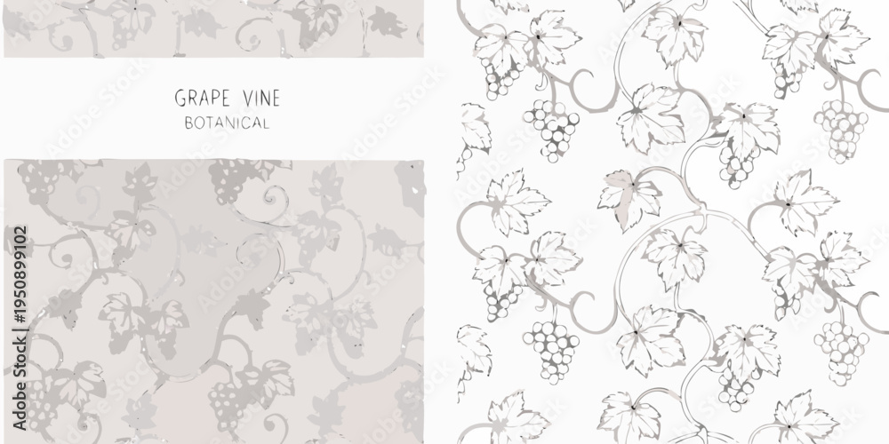 Obraz premium Elegant botanical illustration of grape vines with clusters of grapes