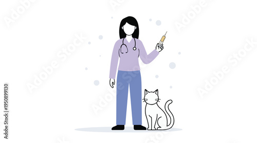 Female veterinarian with a cat and syringe, concept of pet vaccination