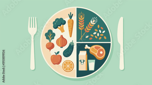 Healthy Eating Plate with Balanced Food Groups for a Nutritious Diet