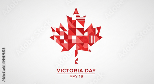 Victoria day geometric maple leaf illustration on white background with red text