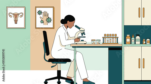 Female Scientist Studying Samples in Laboratory with Microscope