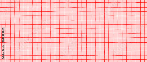 Funky seamless hand drawn square grid pattern. Pink repeated doodled checkered background. Sketched thin checker paper texture. Pencil drawn journal sheet notebook template. Vector lined planer page