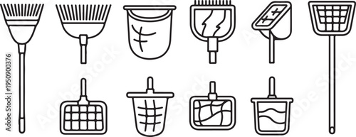 Illustrations of various cleaning tools and their specific uses Vector