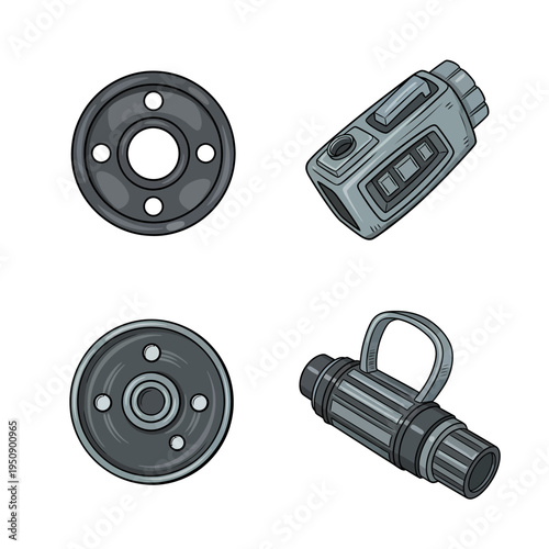 Set of industrial mechanical parts and components 1.