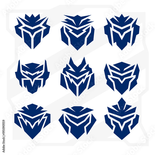 Collection of artificial intelligence robot head illustrations with sleek futuristic style in editable vector format.