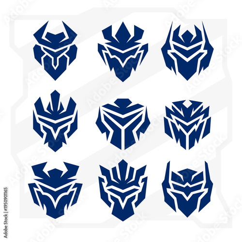 Futuristic AI robot head vector set with multiple unique designs suitable for sci-fi artwork, posters, and technology presentations.