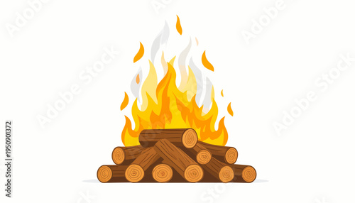 Bonfire with Burning Firewood Illustration