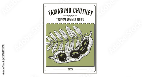 Tamarind chutney label vector, tropical summer recipe