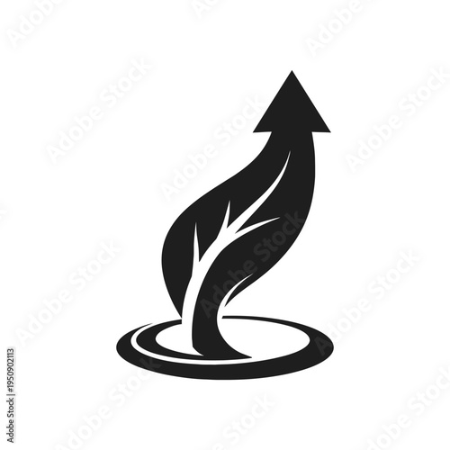 Leaf growth arrow icon representing sustainable development environmental progress and ecological success for modern branding