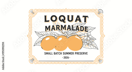 Loquat marmalade label vector, small batch summer preserve