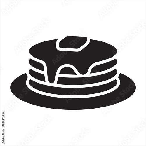 Breakfast pancakes with syrup and butter on a plate flat icon for food apps and websites
