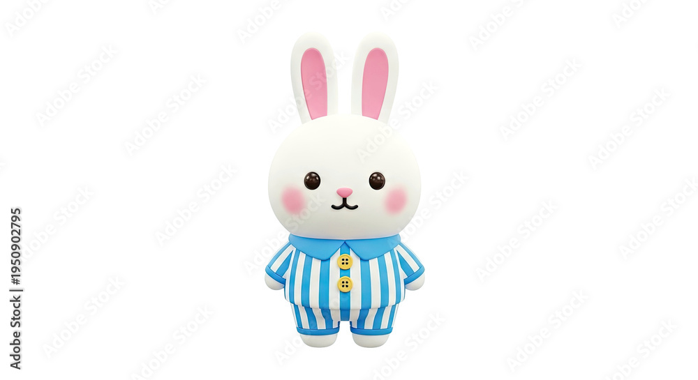 Fototapeta premium Cute Cartoon Bunny in Blue Striped Pajamas
