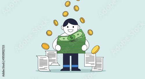 Tax Refund Concept with Money Cash and Coins Illustration