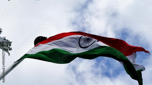 Indian flag on blue sky background