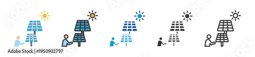 solar panel icon set multi style various collection