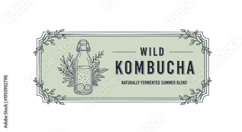 Vector label for Wild Kombucha drink