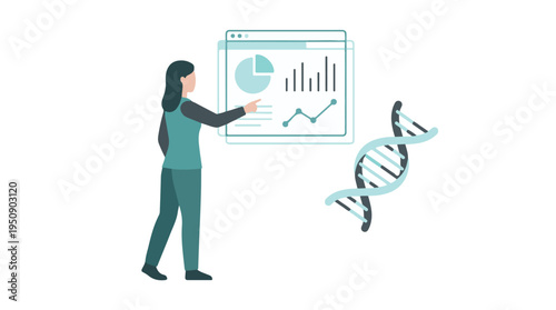Female researcher explaining genetic data analysis and scientific insights