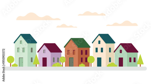 Minimalist Vector Illustration of a Colorful Suburban Neighborhood