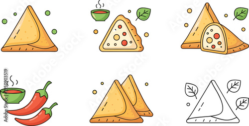 Indian Samosa Platter with Dates, Green Chutney and Spices Traditional Ramadan Iftar Snack Arrangement Vector Illustration