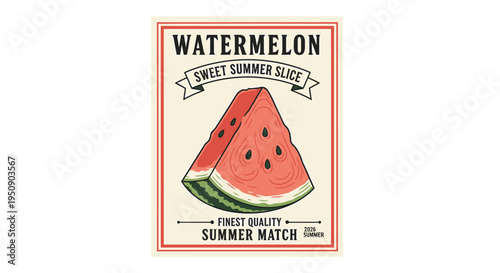 Vector watermelon label, sweet summer slice
