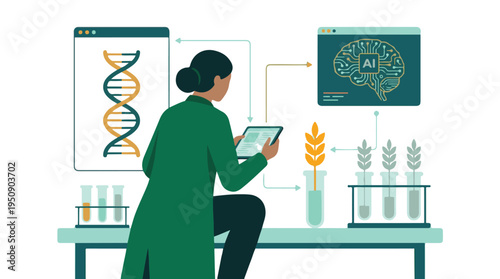 Scientist using AI and genetic data for advanced agricultural research
