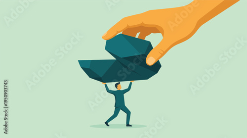 Businessman struggling with heavy workload, giant hand adding more burden