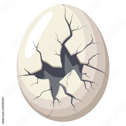 Realistic chicken egg cracked eggshell cracking stage broken eggshell design element of fragile broken egg vector illustration