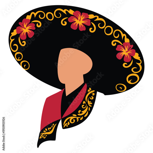 Realistic Mexican wide brimmed sombrero hat vector illustration mariachi cinco de mayo festival holiday celebration Spanish latin fiesta tradition accessory
