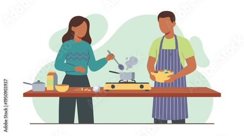 Couple preparing a healthy meal together in a modern kitchen