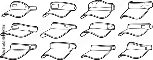 Collection of twelve different visor styles displayed in a grid format Vector