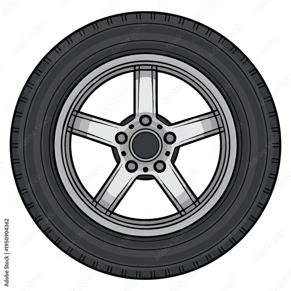 Obraz premium Flat vector design of car wheel on white background ideal for automotive tire transport vehicle repair and mechanical concepts