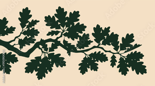 Minimalist silhouette of oak leaves and branches on a neutral background