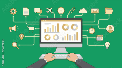 Conceptual illustration of business data analysis and digital management