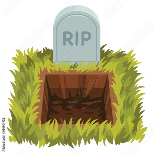 Funeral ceremony symbol grave icon in cartoon style isolated on white background suitable for memorial remembrance and cemetery themed artwork