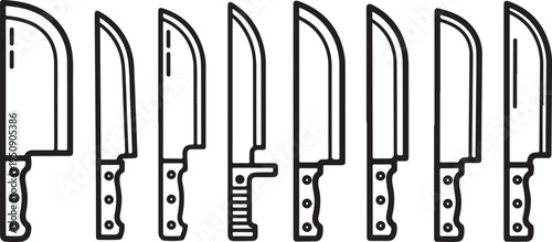 Assorted chef knives with different handle designs and blade shapes Vector