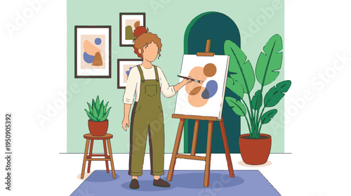 Creative Woman Artist Painting Abstract Art in a Home Studio