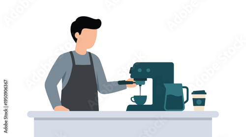 Barista making fresh coffee with an espresso machine in a cafe illustration