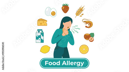 Food Allergy Concept with Woman Experiencing Allergic Reaction to Common Foods
