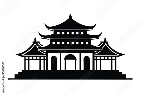 Traditional Chinese pagoda temple silhouette vector.
