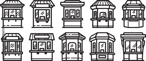 A collection of various architectural designs for building facades and windows. Vector