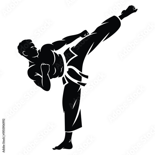 Martial arts taekwondo sport silhouette in vector design style, perfect for dojo logo, athlete branding, tournament promotion, and combat training artwork