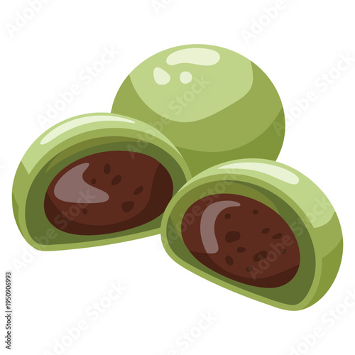 Matcha flavor japanese dessert mochi vector icon isolated on white background, classic confectionery symbol for menu and packaging