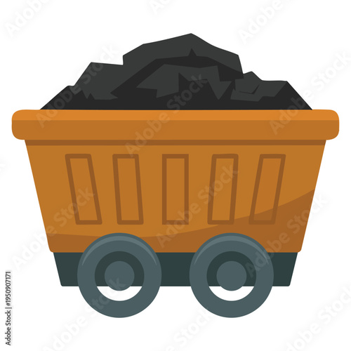 Mine coal trolley wagon transporting pile coal mining industry equipment underground minerals extraction construction and building transportation vehicle vector illustration