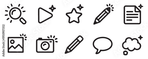 Creative icons collection for design, web, apps, illustration and content creation with sparkling effect.