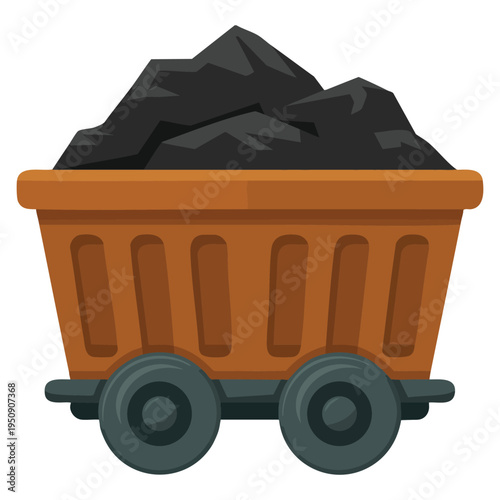 Mining industry equipment mine coal trolley wagon transporting pile coal underground minerals extraction construction building vehicle vector illustration