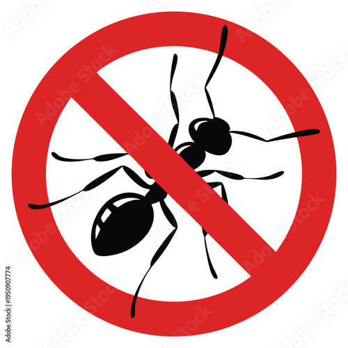 No ant insects sign anti ant pest control red forbidding circle with ant silhouette vector illustration