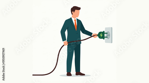 Businessman plugging power cable into wall socket, electricity concept