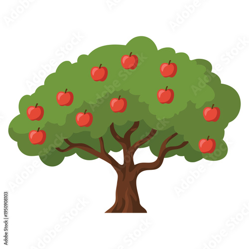 Organic apple cultivation fruit tree flat icon vector illustration representing farming and harvest concept