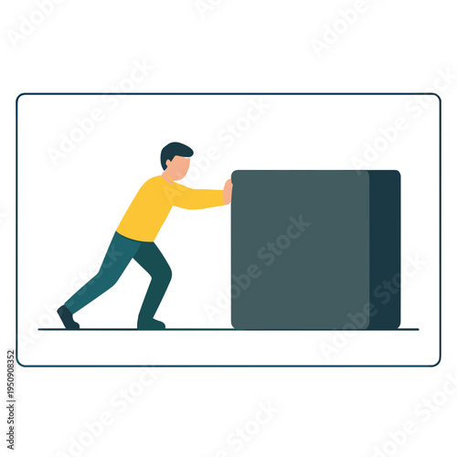 Man pushing large box forward with effort in workplace setting