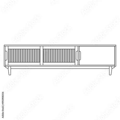 Front view outline illustration of shoe rack furniture. Clean technical line drawing isolated for furniture catalog, interior design, and home storage presentation.